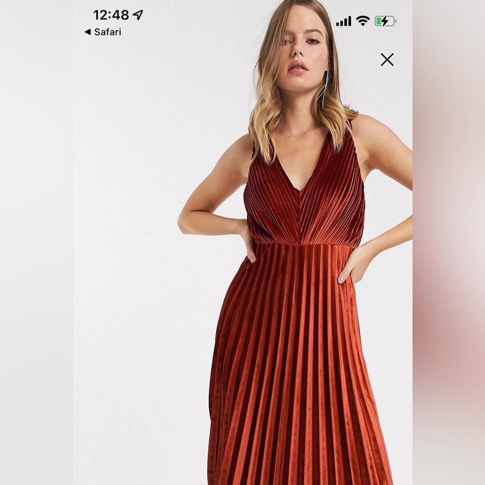 ASOS DESIGN cami strappy back pleated skater midi dress in velvet